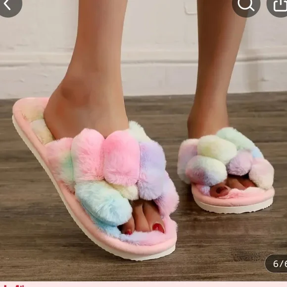 Ombre Faux Fur Women's Fluffy Slippers - Picture 7 of 10